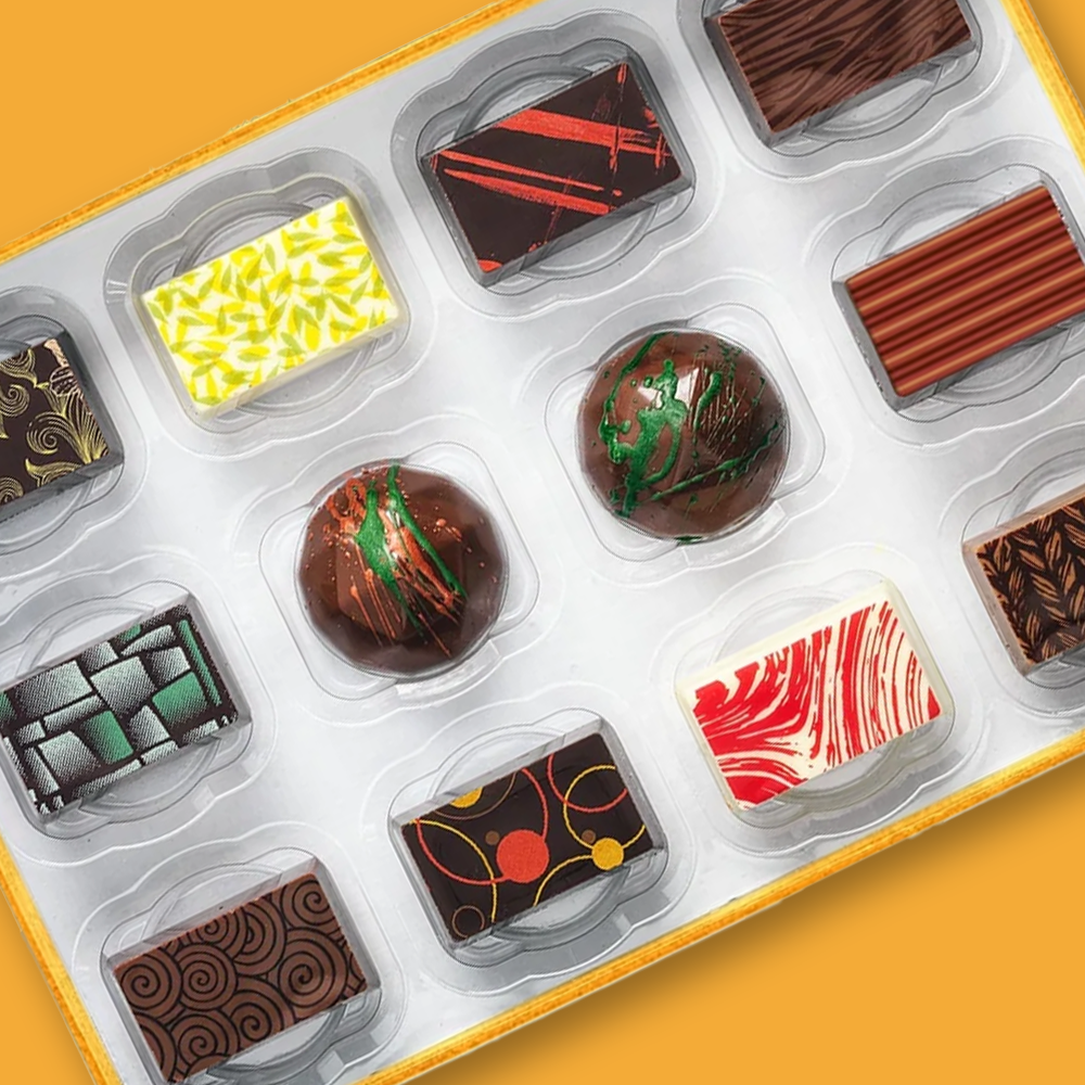 A close up of a luxury chocolate box