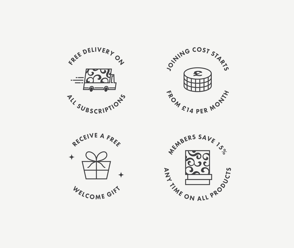 A collection of icons for the Harry Specters chocolate box subscription