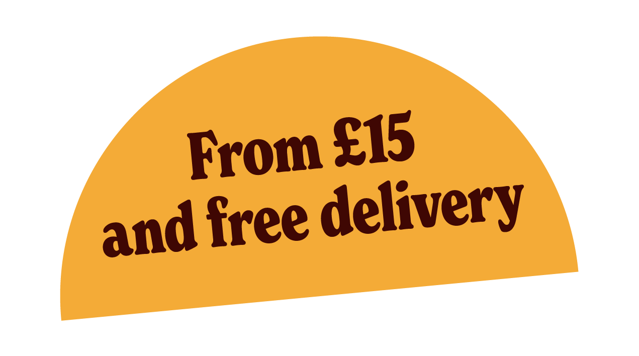 A graphic reading from £15 and free delivery