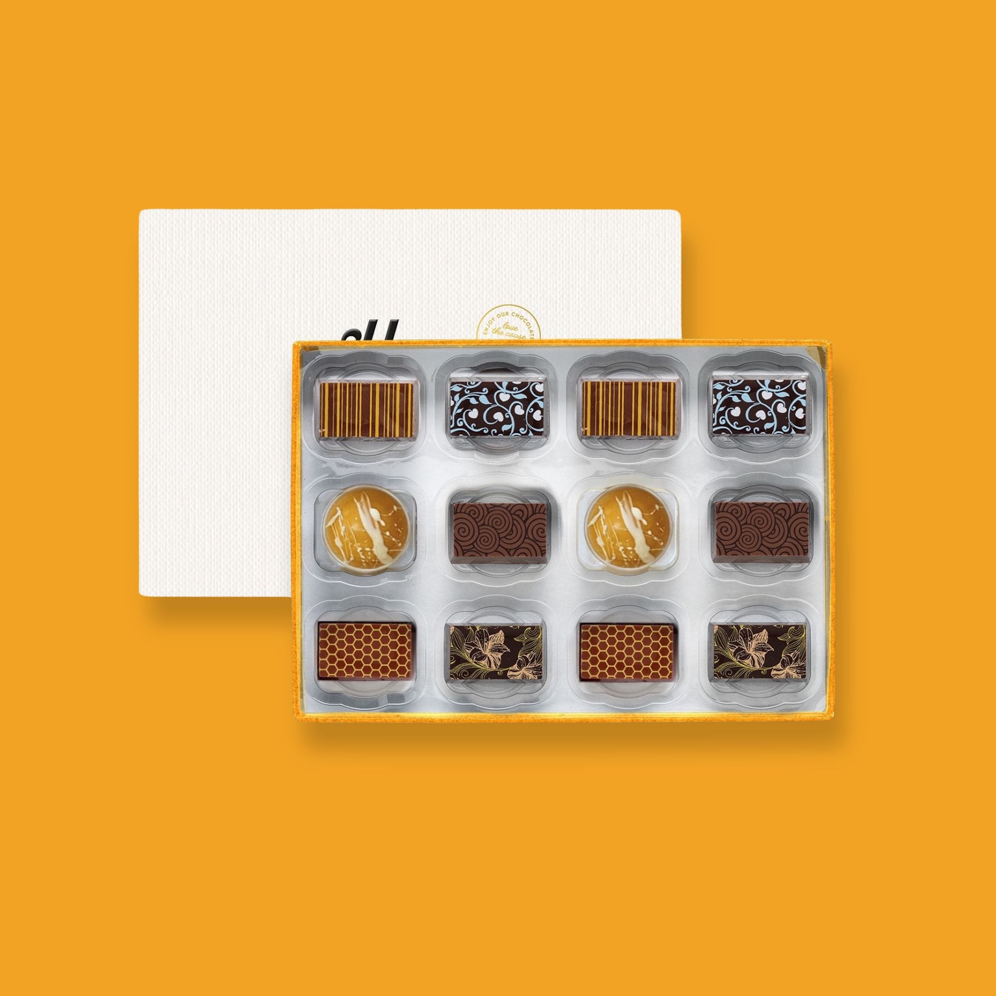 A luxury chocolate box perfect for sharing, featuring 12 chocolates