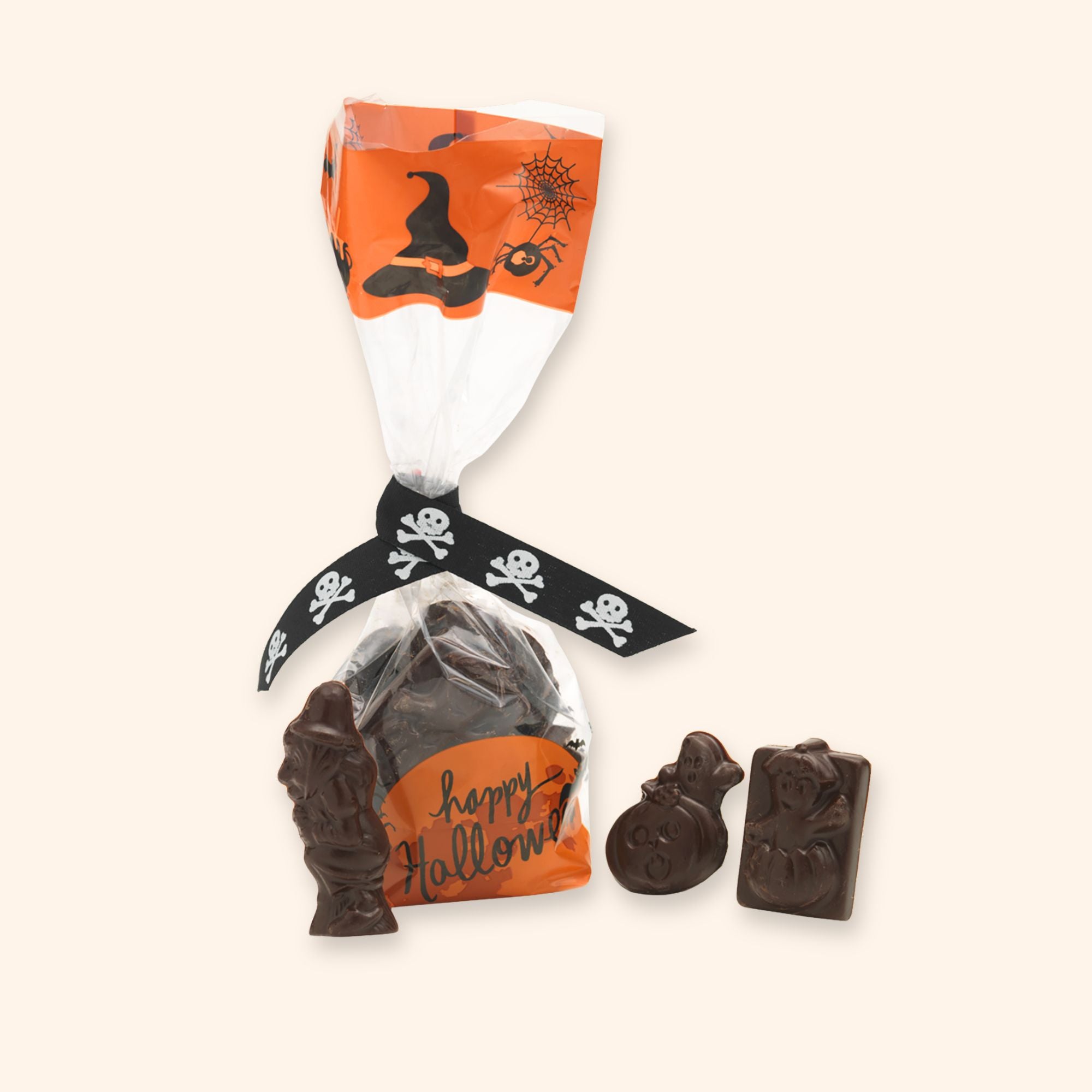 A bag of dark chocolate Halloween shapes
