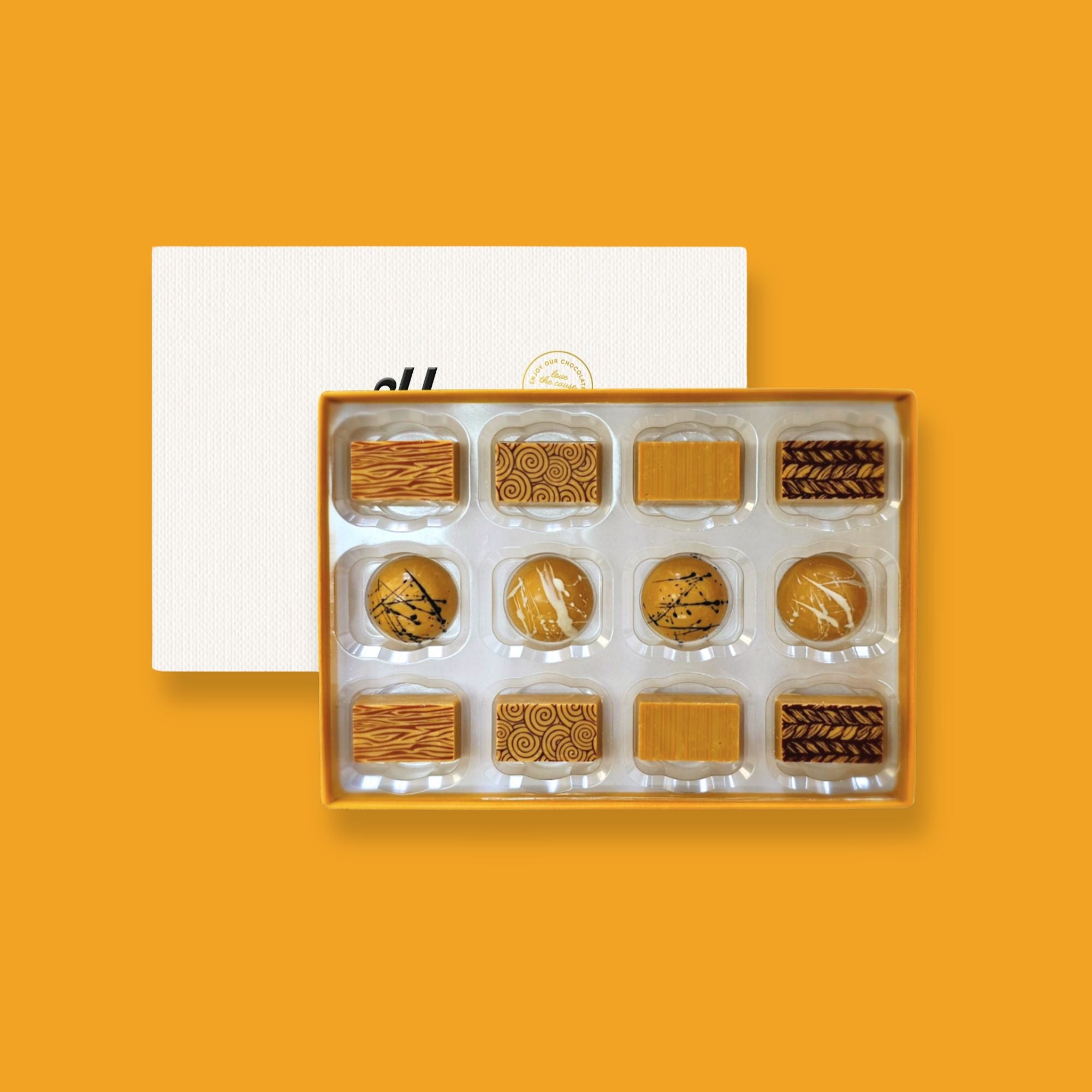 A box of 12 premium blonde chocolates