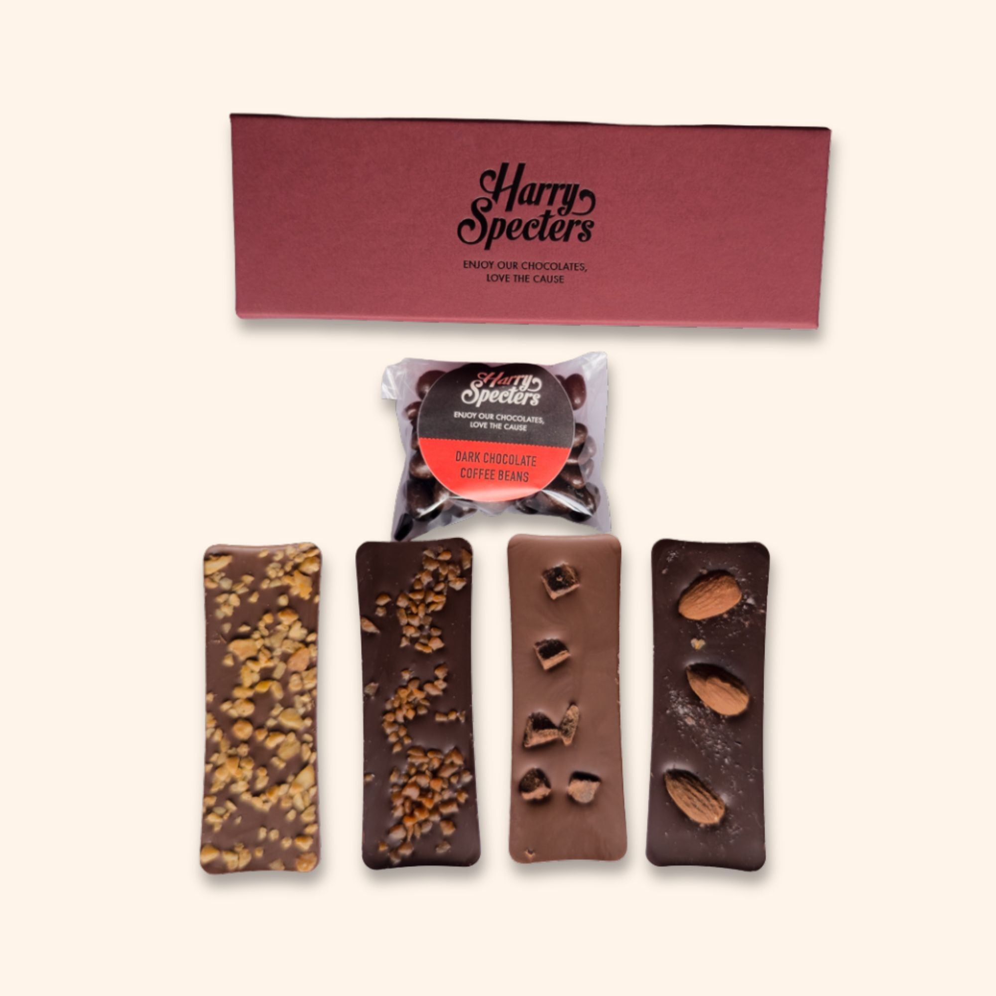 A mini chocolate hamper including coffee beans and miniature chocolate bars