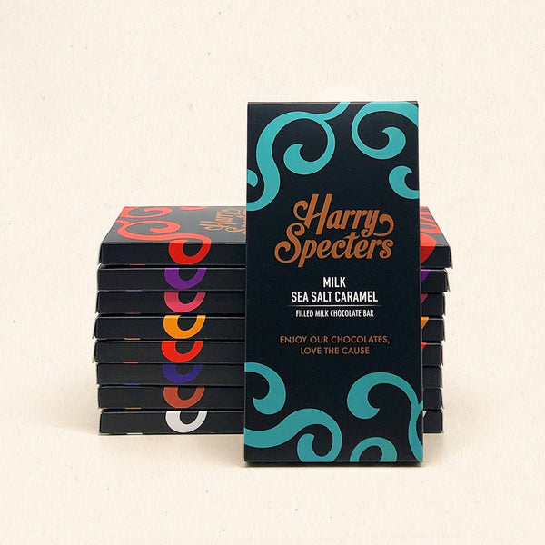 A selection of chocolate bars in colourful packaging featuring the name Harry Specters