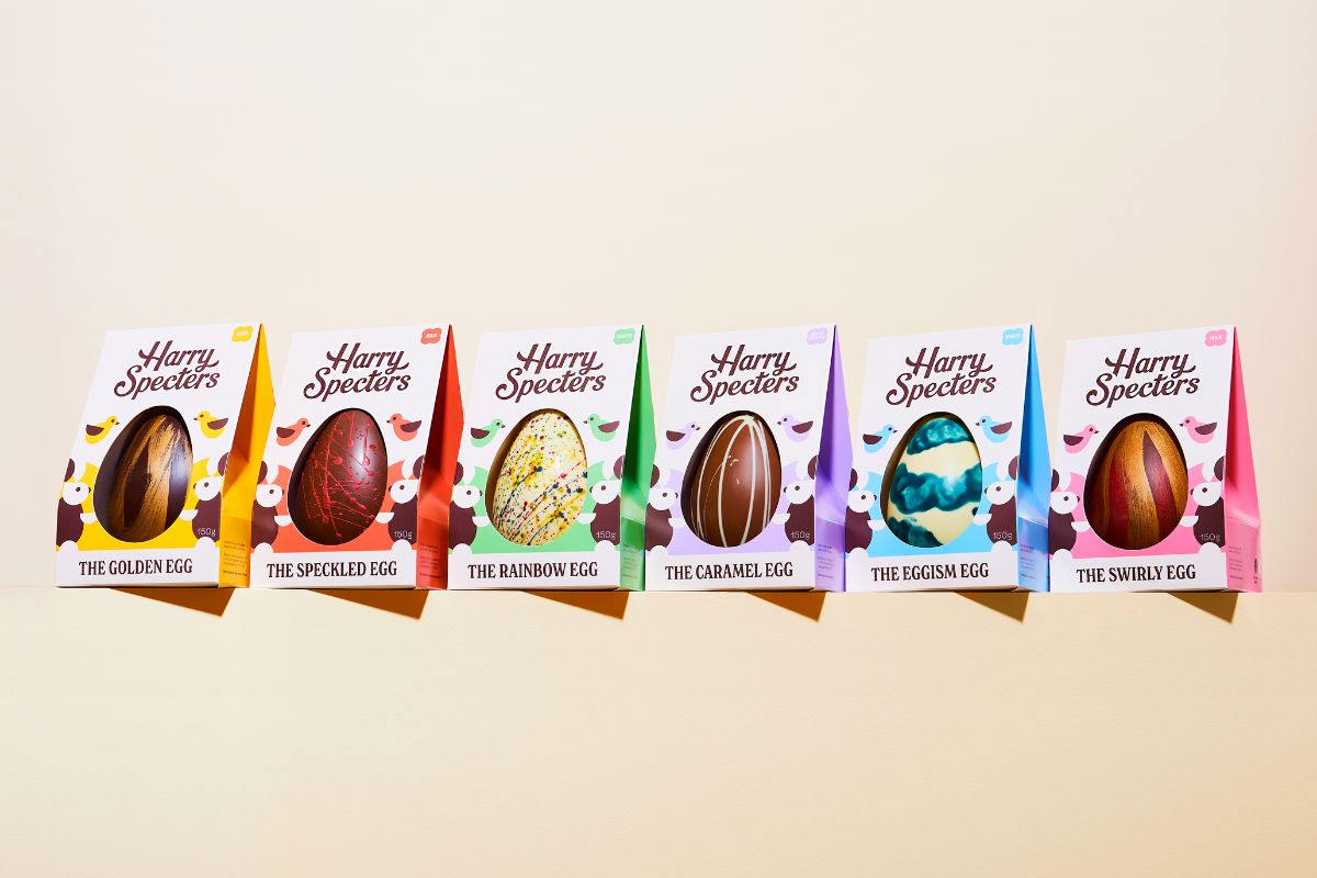 A selection of colourful luxury chocolate Easter eggs 