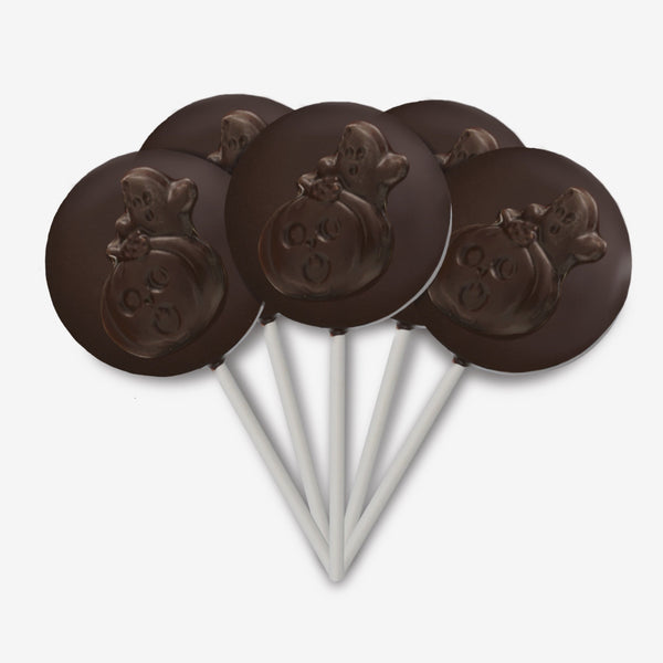 5 dark chocolate lollipops with Halloween designs
