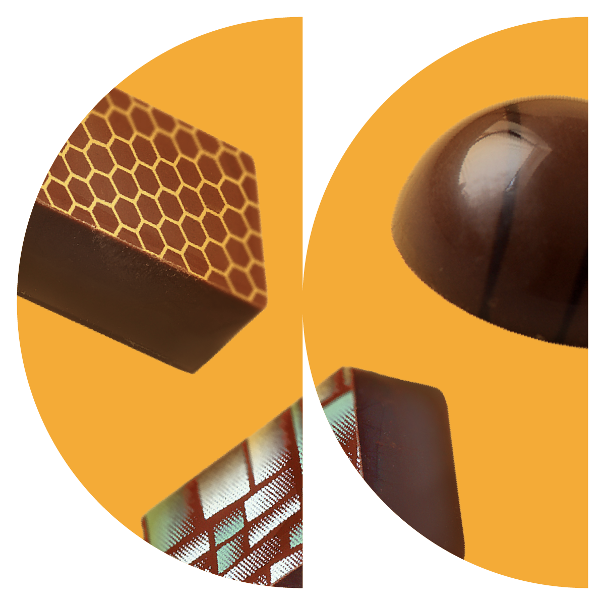 A graphic of two letter C's with handcrafted luxury chocolates