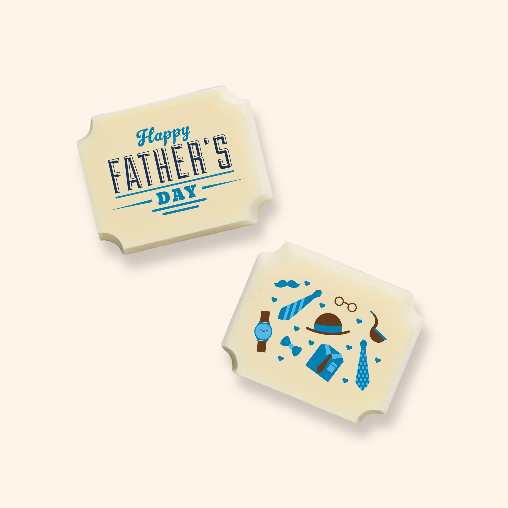Two luxury white chocolates with a Happy Father's Day message