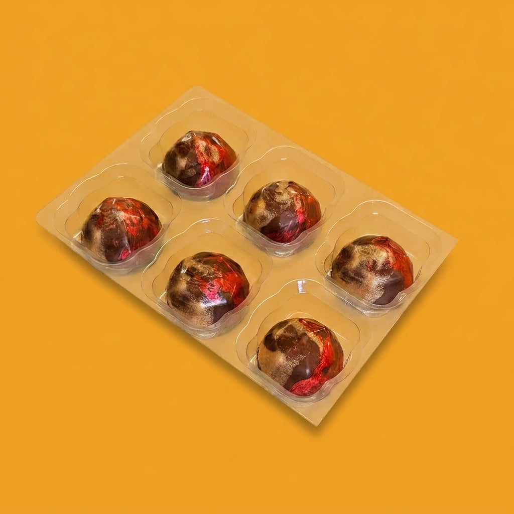 The Favourite 6 Raspberry & Rose Chocolates — six hand-finished milk chocolates in a gift-ready box