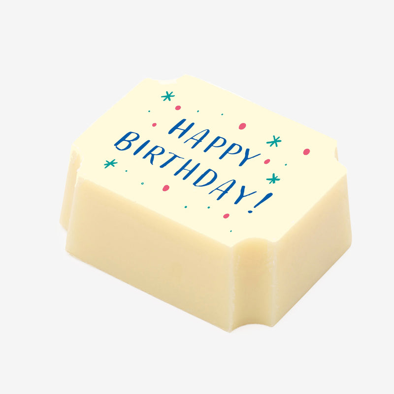 A white chocolate with a Happy Birthday message