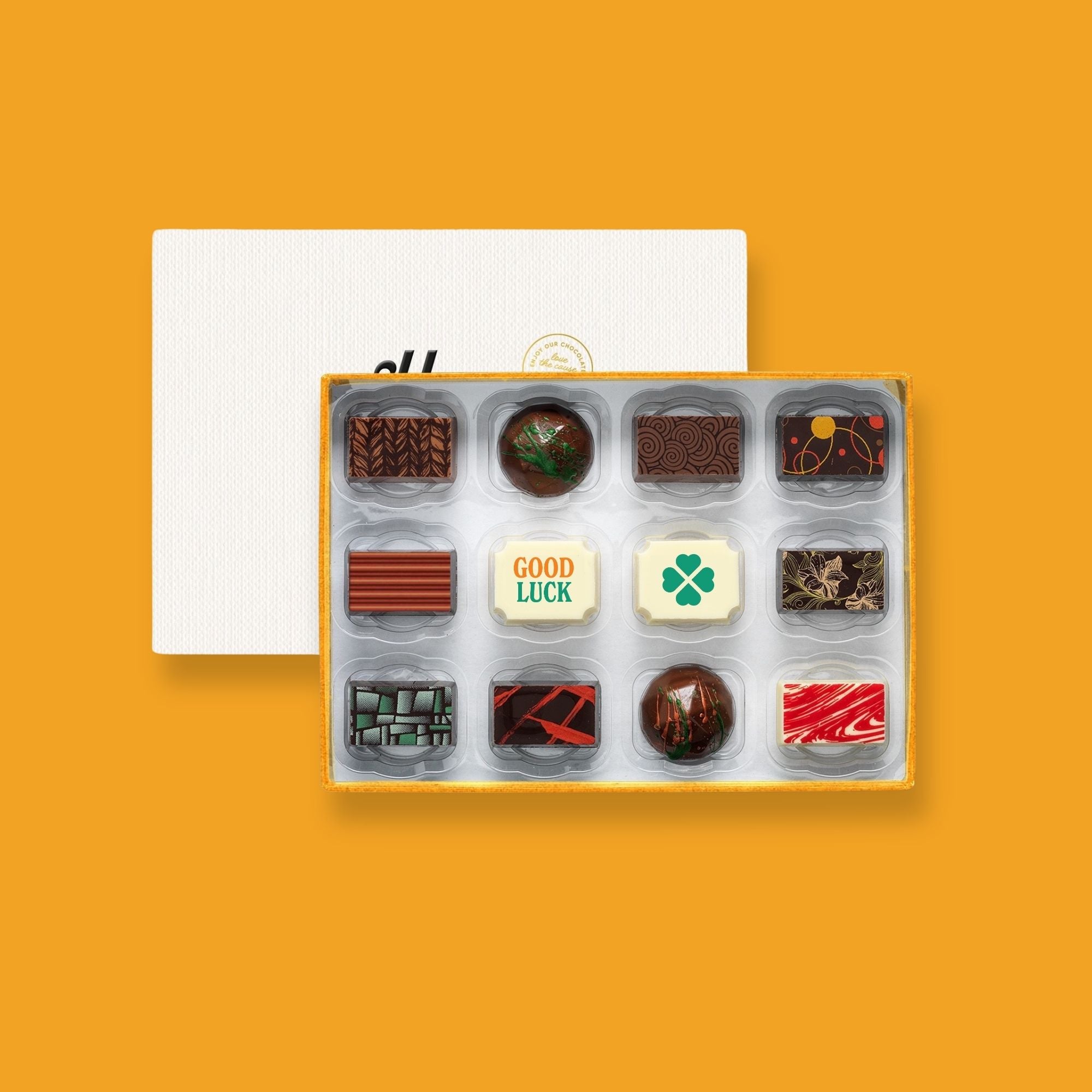A good luck chocolate box with colourful artisan chocolates