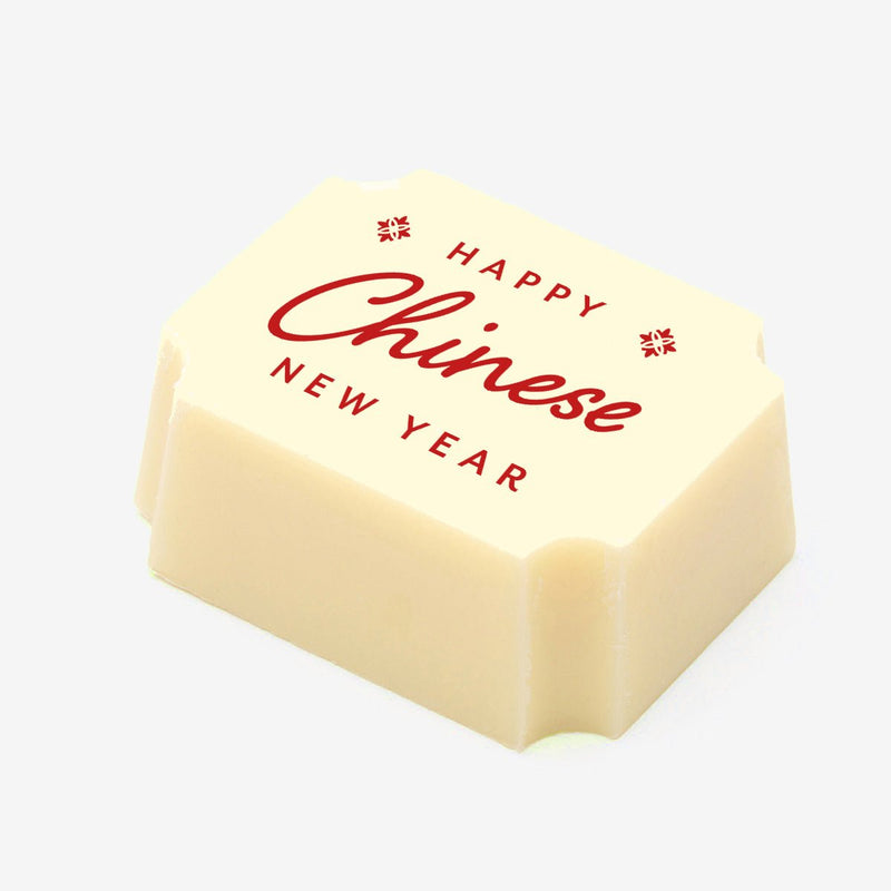 A white chocolate with a Happy Chinese New Year message