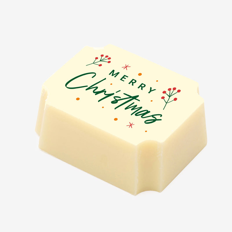 A white chocolate with a Merry Christmas message