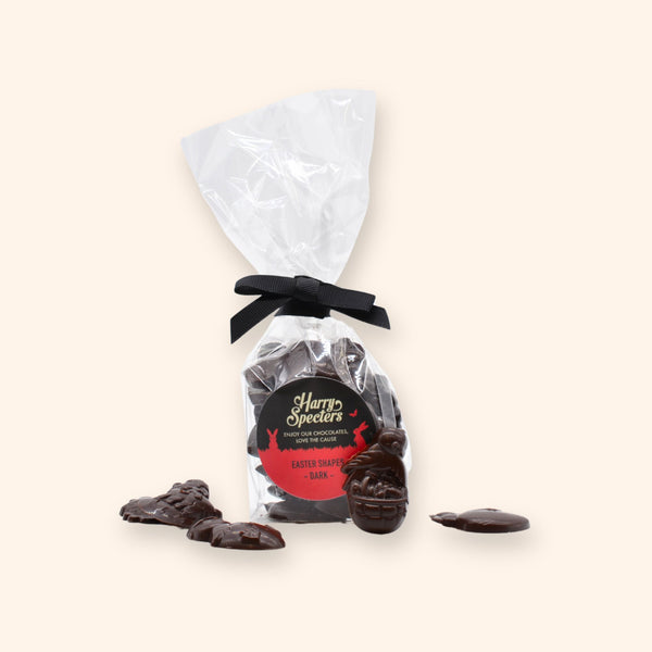 A bag of vegan dark chocolate Easter bunny shapes