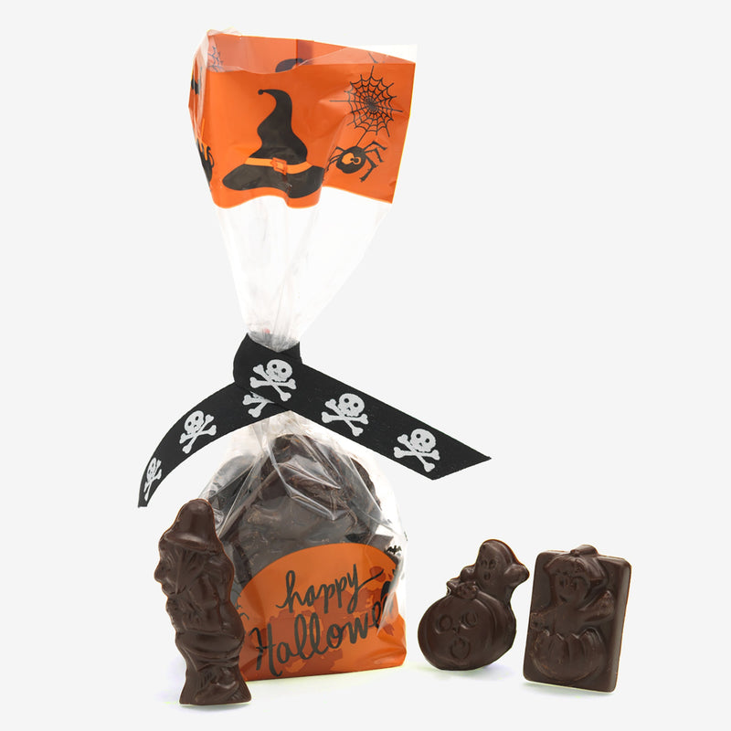 A bag of dark chocolate Halloween shapes