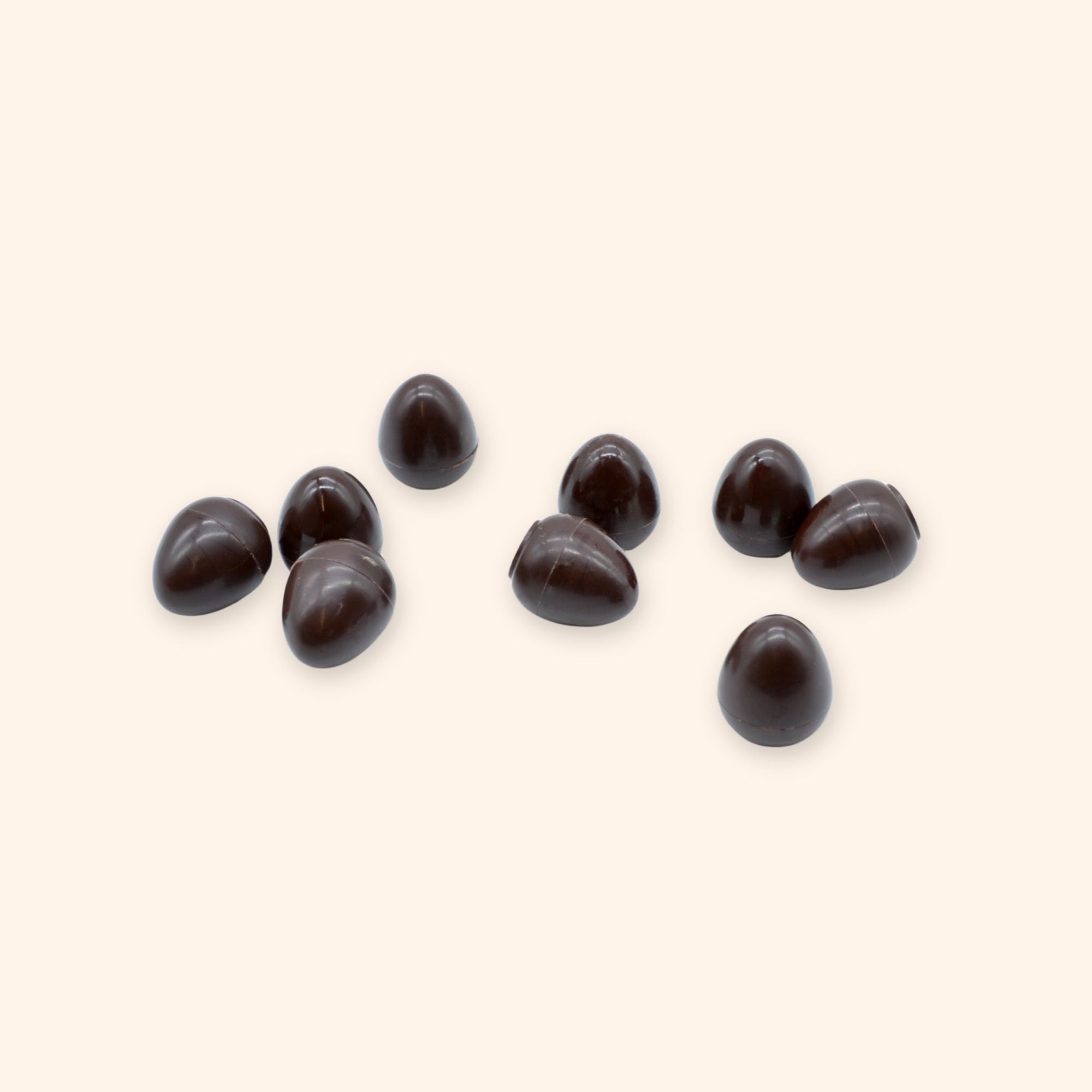 A pile of vegan dark chocolate mini eggs for Easter
