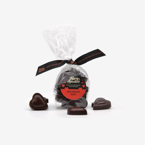 A bag of vegan dark chocolate heart shapes