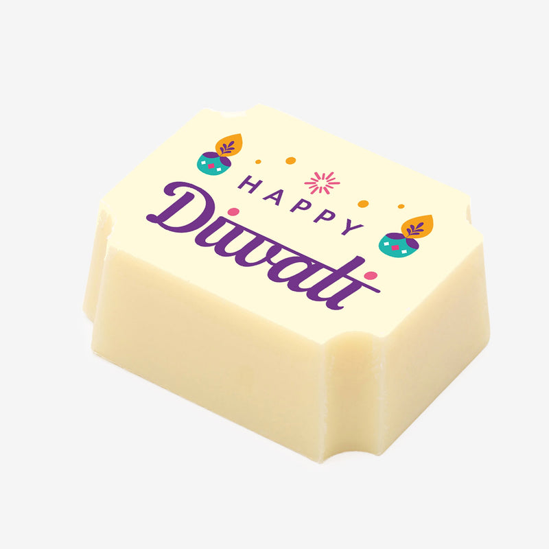 A white chocolate featuring a Happy Diwali message