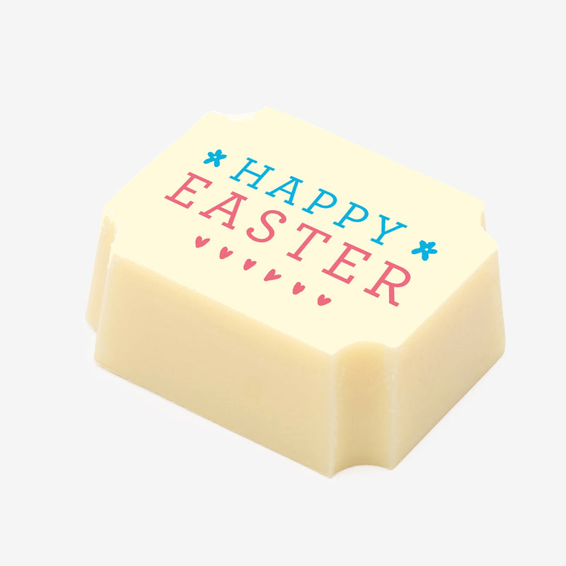 A white chocolate with a Happy Easter message