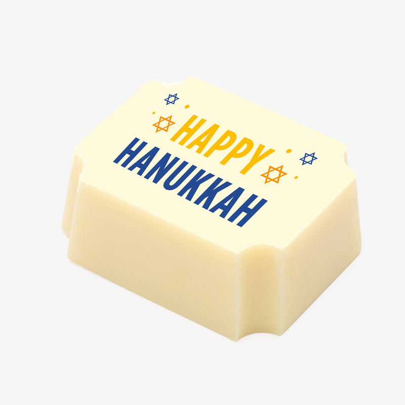 A white chocolate with a Happy Hanukkah message