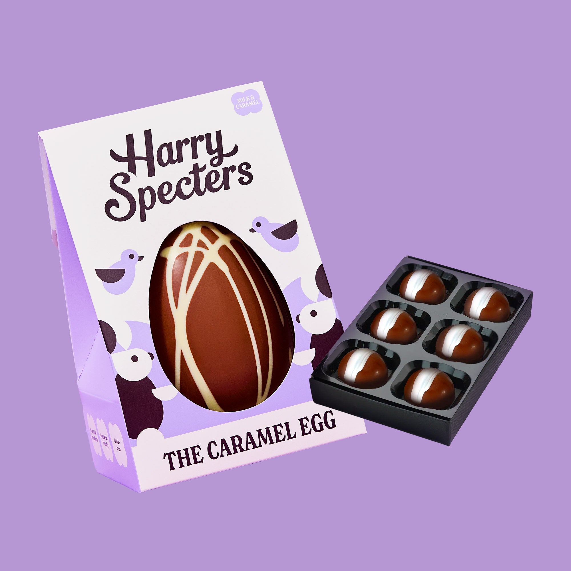 A caramel chocolate Easter egg with a box of 6 luxury chocolates