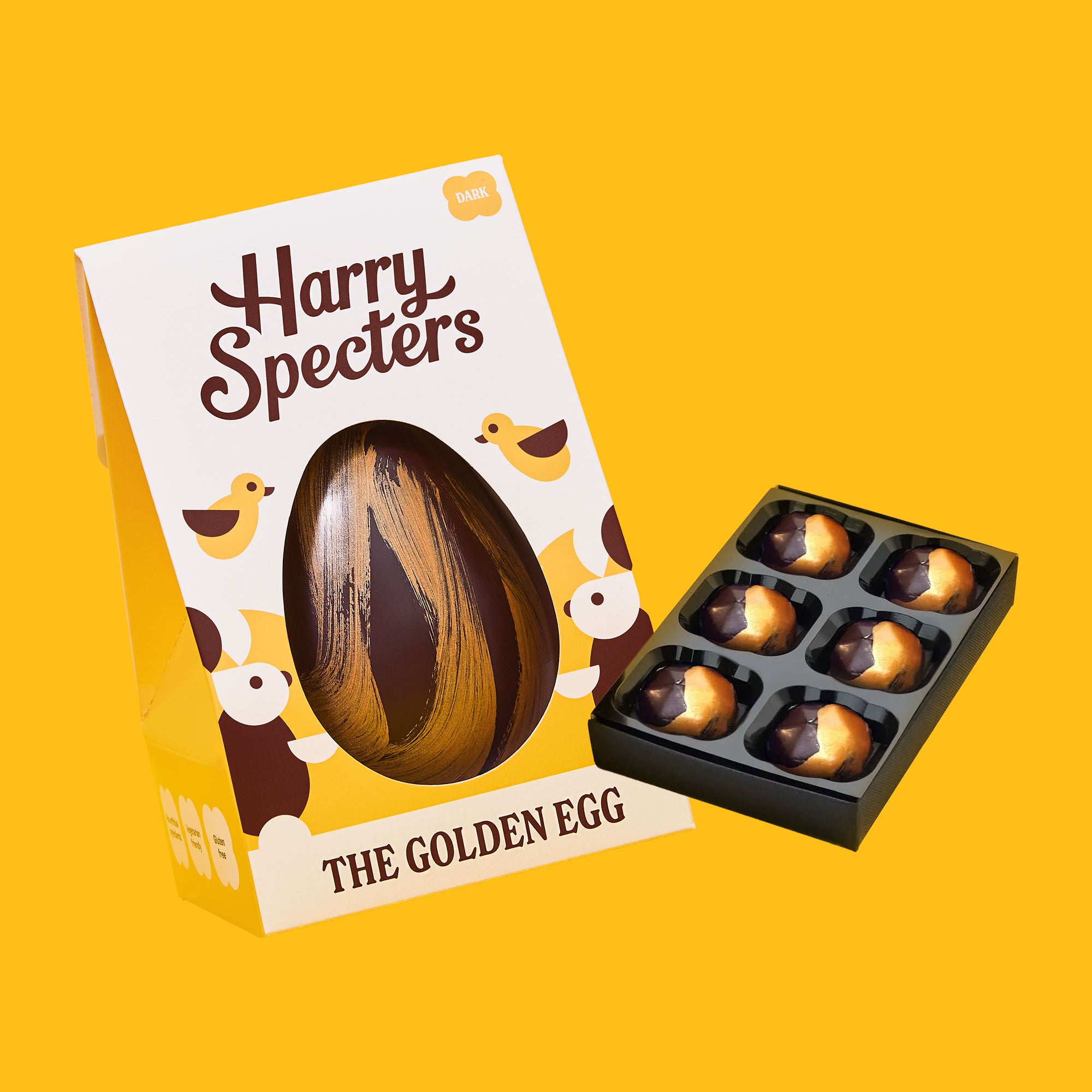 A Golden dark chocolate Easter egg with a box of 6 luxury chocolates