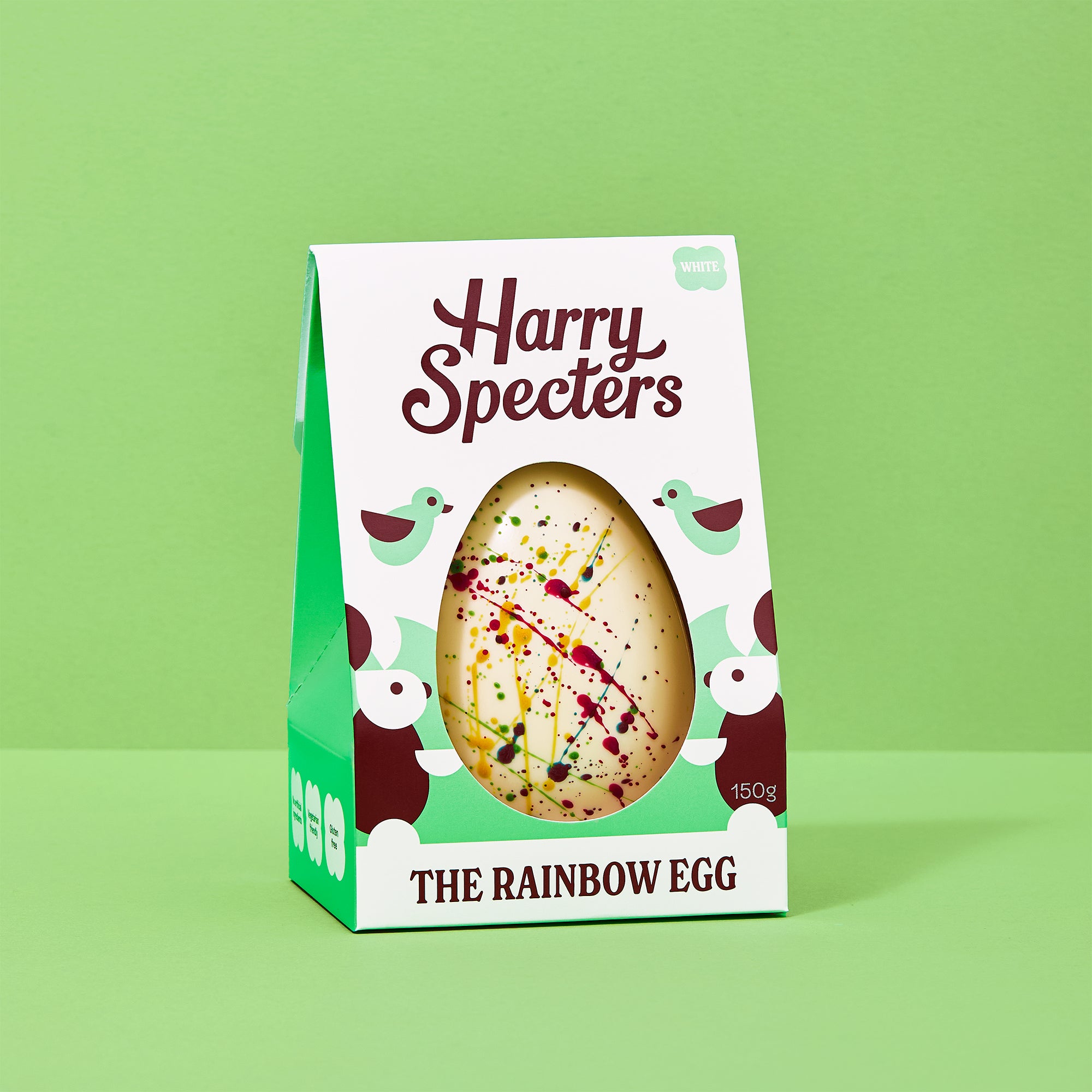 Rainbow white chocolate Easter Egg in colourful packaging