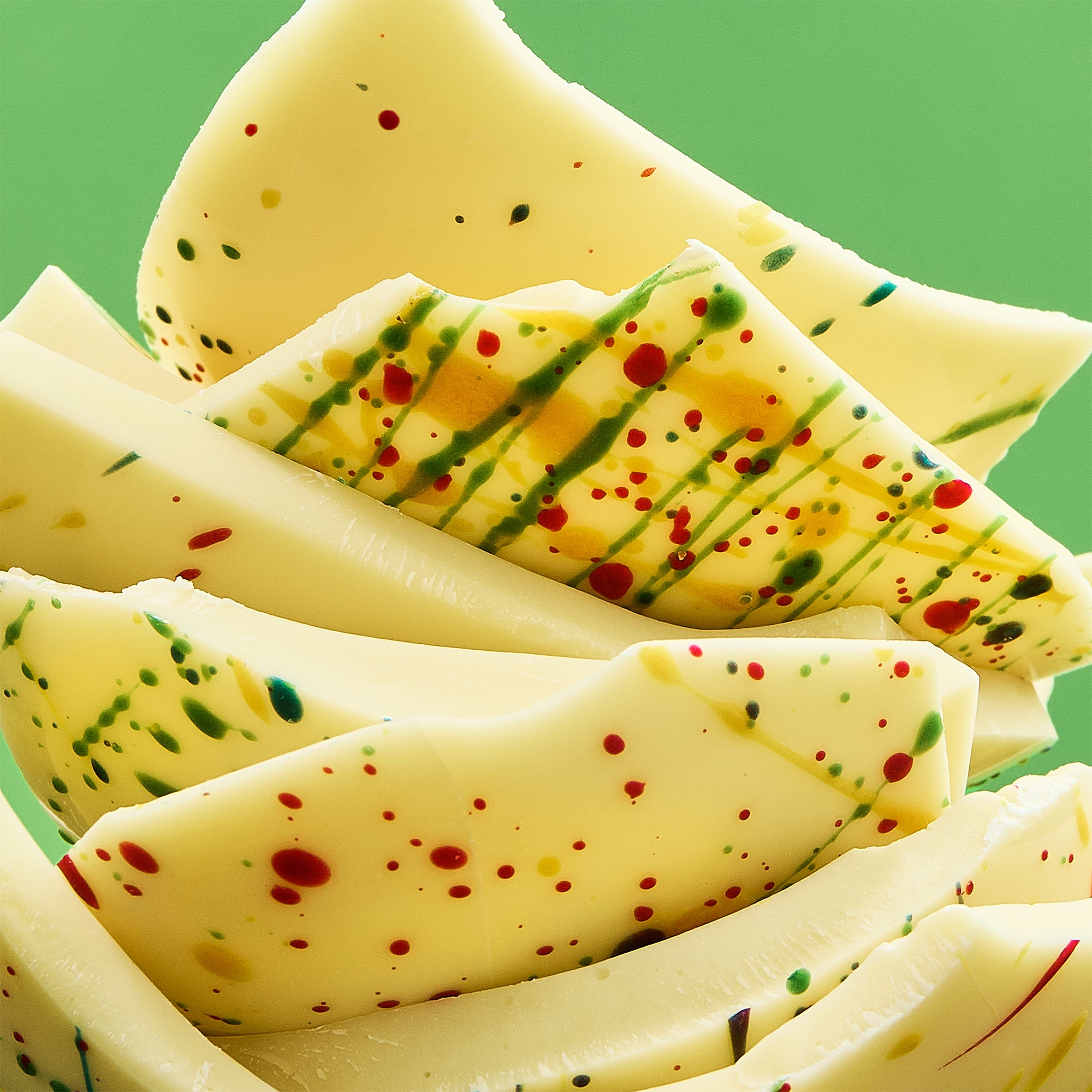 A stack of white chocolate luxury Easter egg pieces