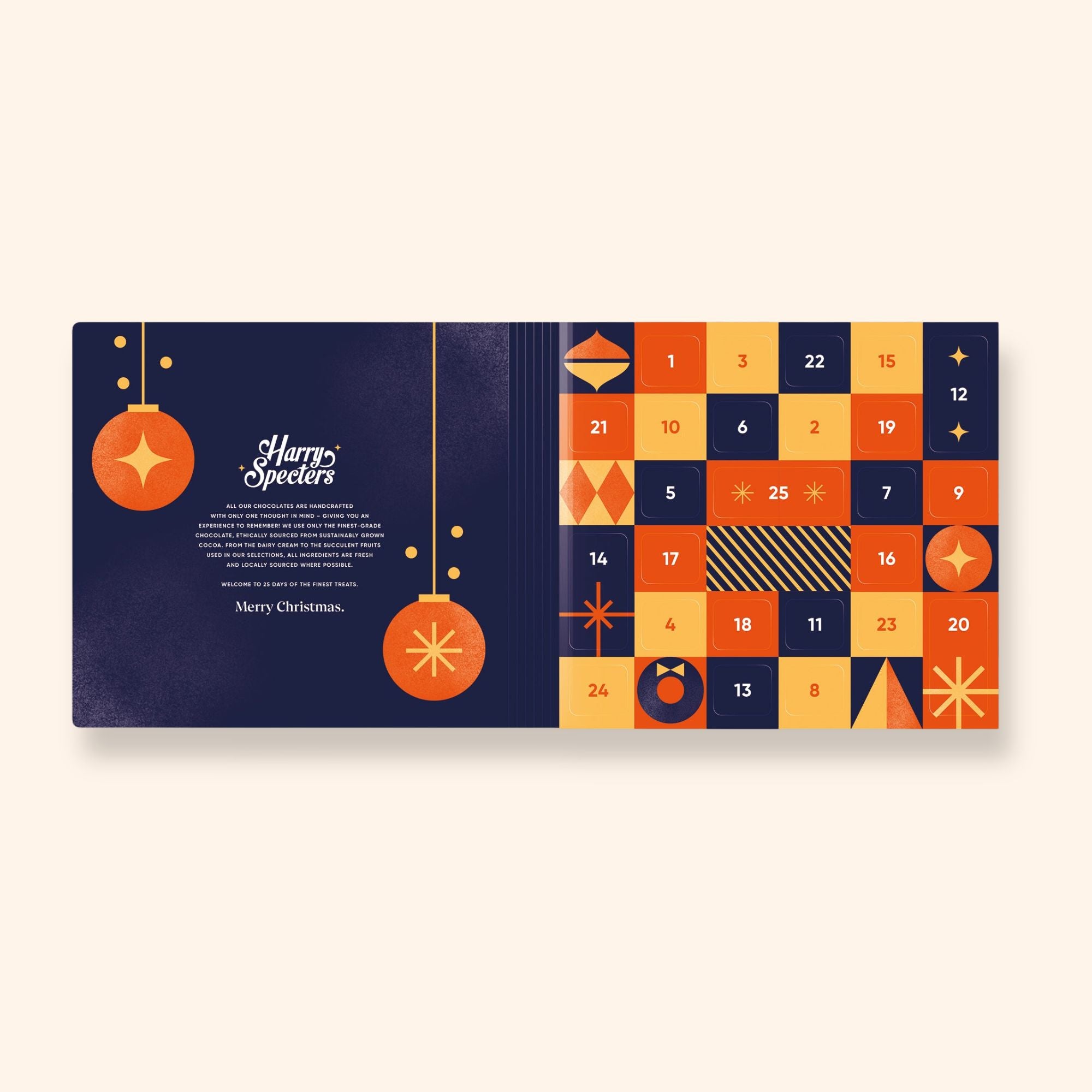 A Chocolate Advent Calendar showing the name Harry Specters and featuring numbers counting down to Christmas