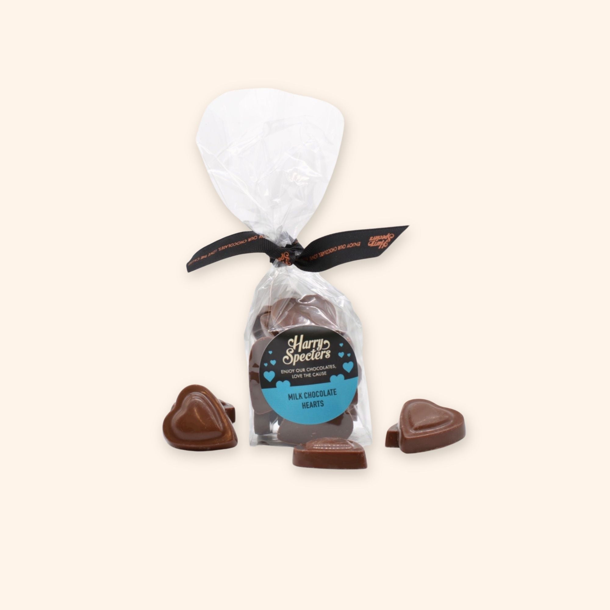 A bag of milk chocolate heart shapes for Valentine's Day