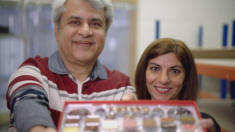 Harry Specters founders Mona and Shaz shah with a chocolate box