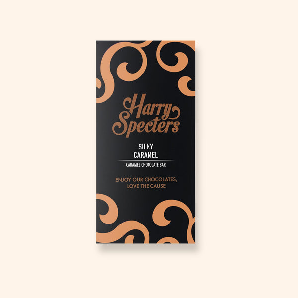 A milk caramel chocolate bar in colourful packaging featuring the name Harry Specters